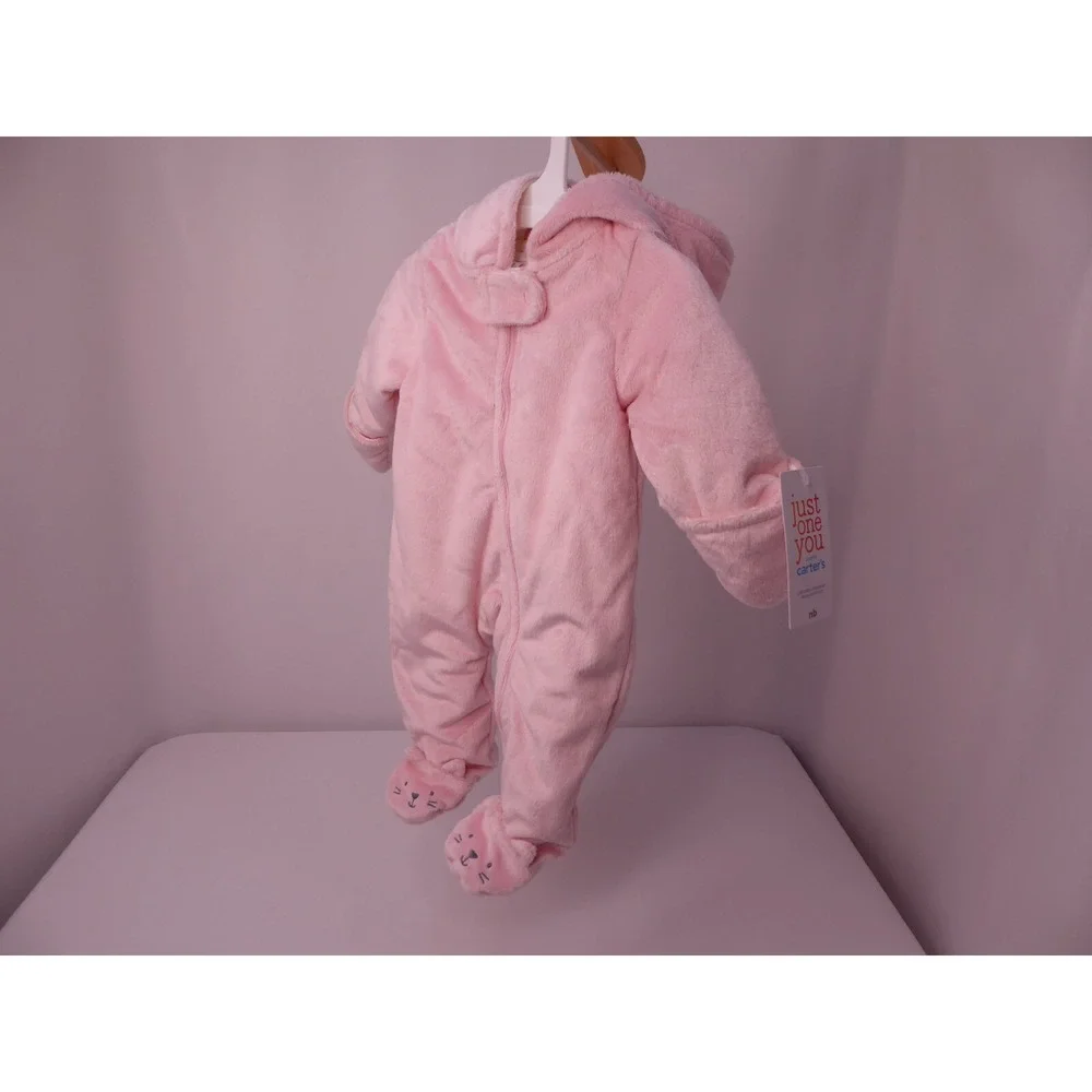 Carter's Just One You Pink Cat One-Piece Fleece/Fuzzy Zipper Footed Bodysuit